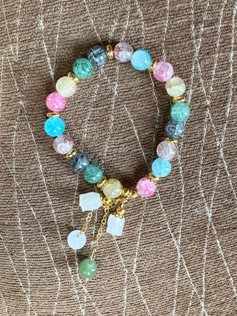 Handcrafted Spring Flowers/Flora Glass Bead bracelet, Pastel colors. Free Ship.